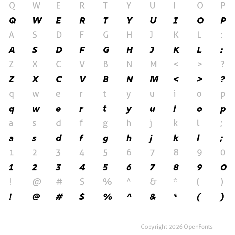 Character Map of Rig Sans Extrabold Italic
