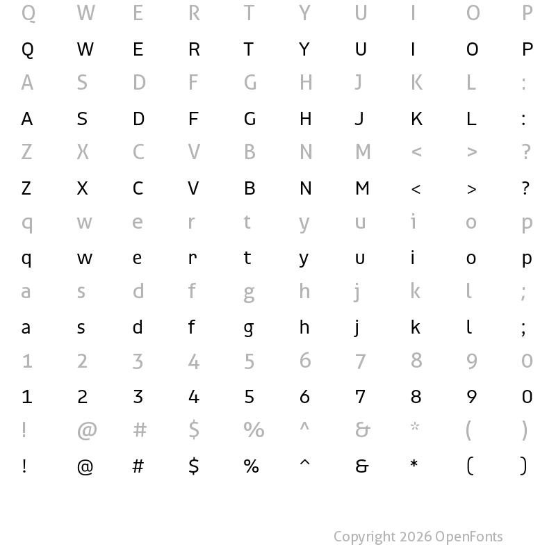 Character Map of Rigby Regular