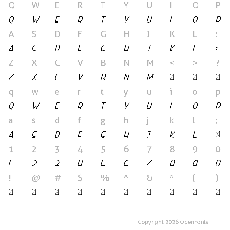 Character Map of Right Hand Bold Italic