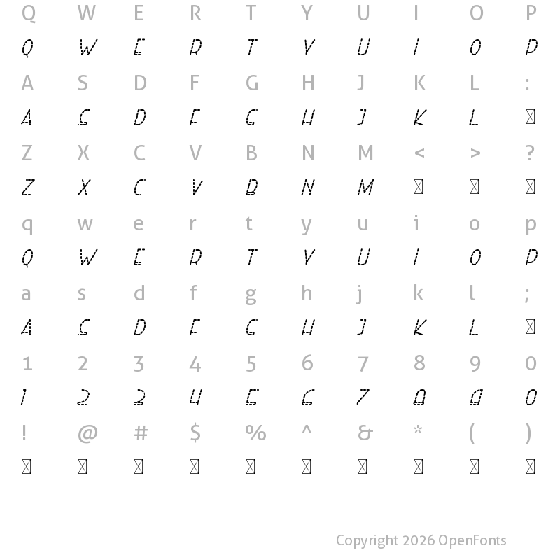 Character Map of Right Hand Bold Italic Dash