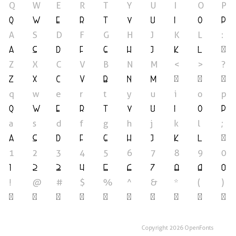 Character Map of Right Hand ExtBoldDash