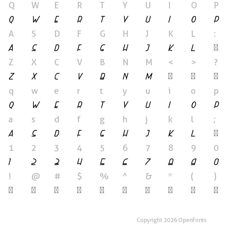 Character Map of Right Hand Extra Bold Italic