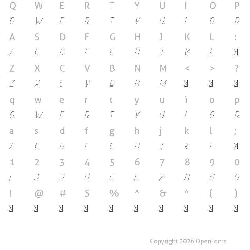 Character Map of Right Hand Hairline Italic