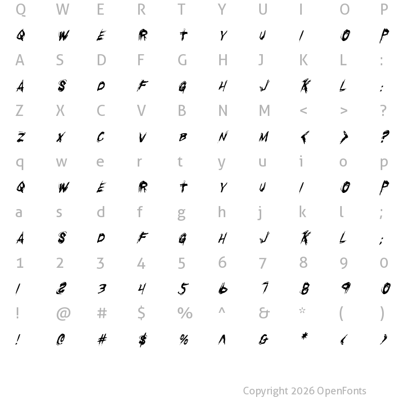 Character Map of Righteous Kill Condensed Italic Condensed Italic