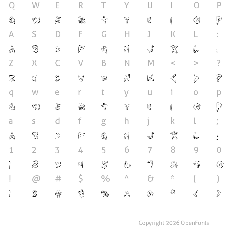 Character Map of Righteous Kill Outline Regular