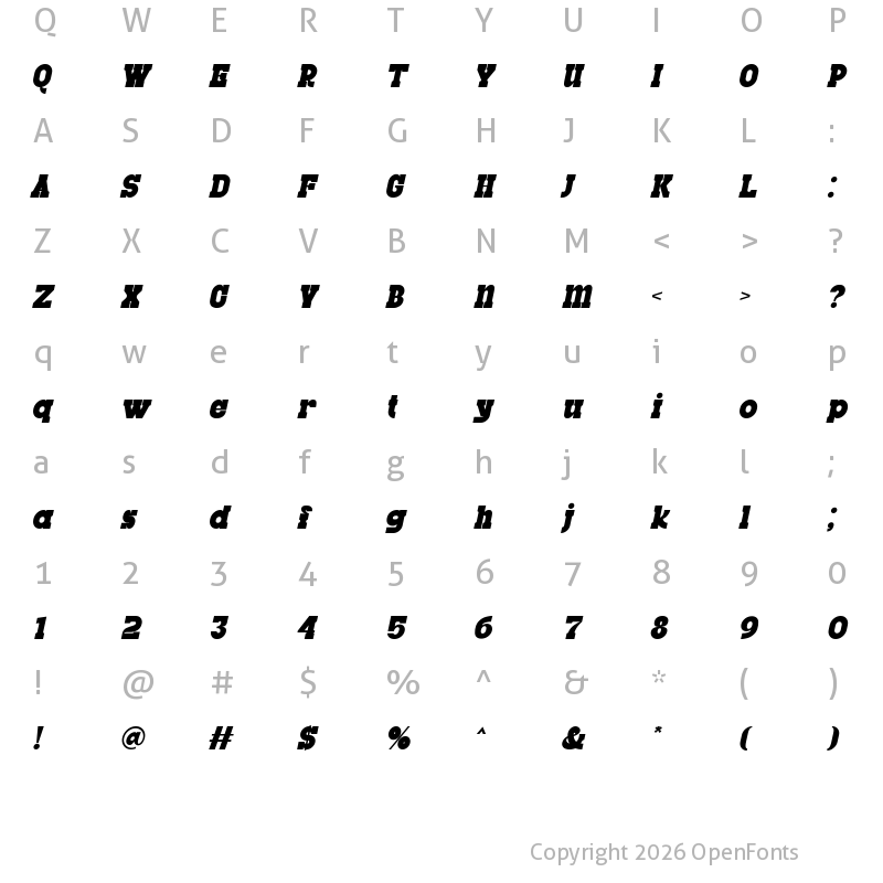 Character Map of Rigrofe Italic