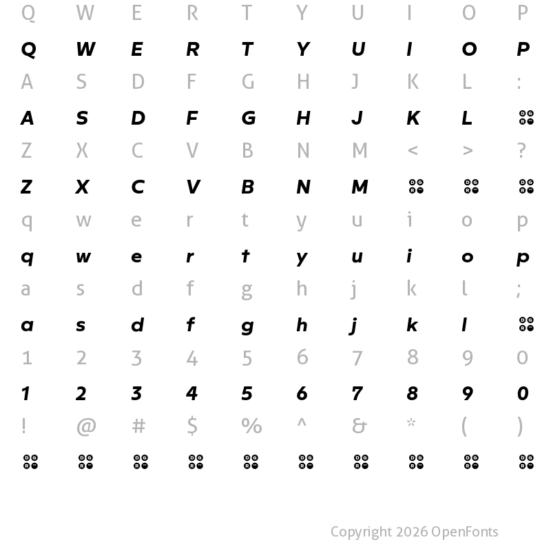 Character Map of Rileno Sans Bold Italic