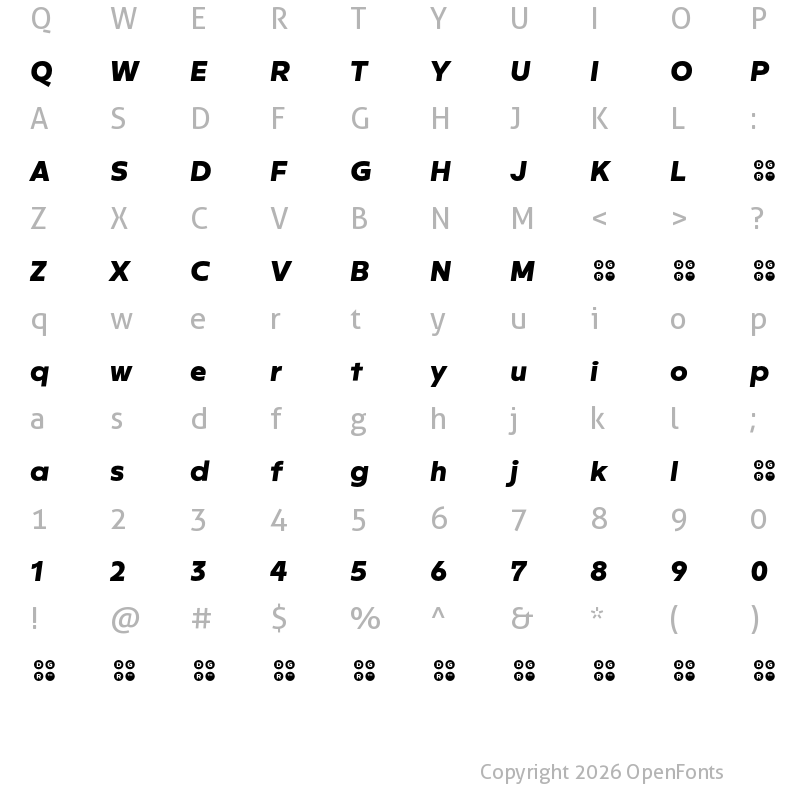 Character Map of Rileno Sans Extra Bold Italic