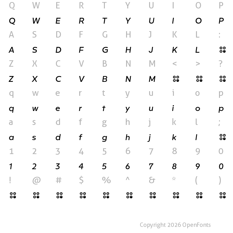 Character Map of Rileno Sans Medium Italic