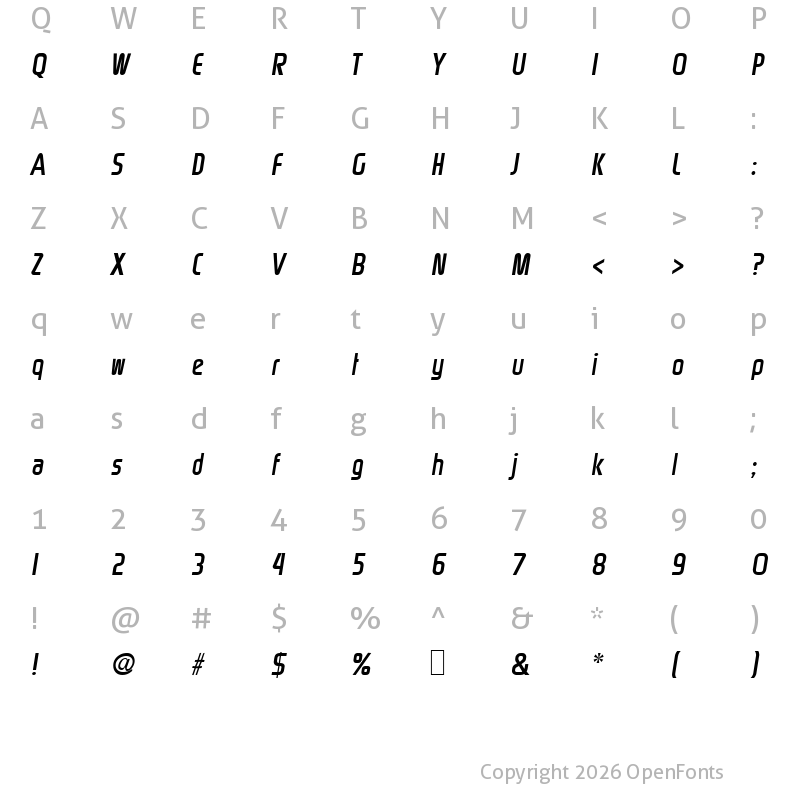 Character Map of Rinehart Oblique