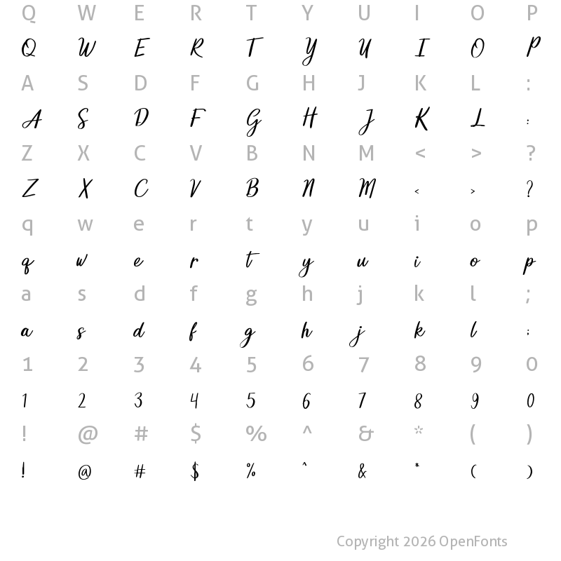Character Map of Rise And Shine Regular