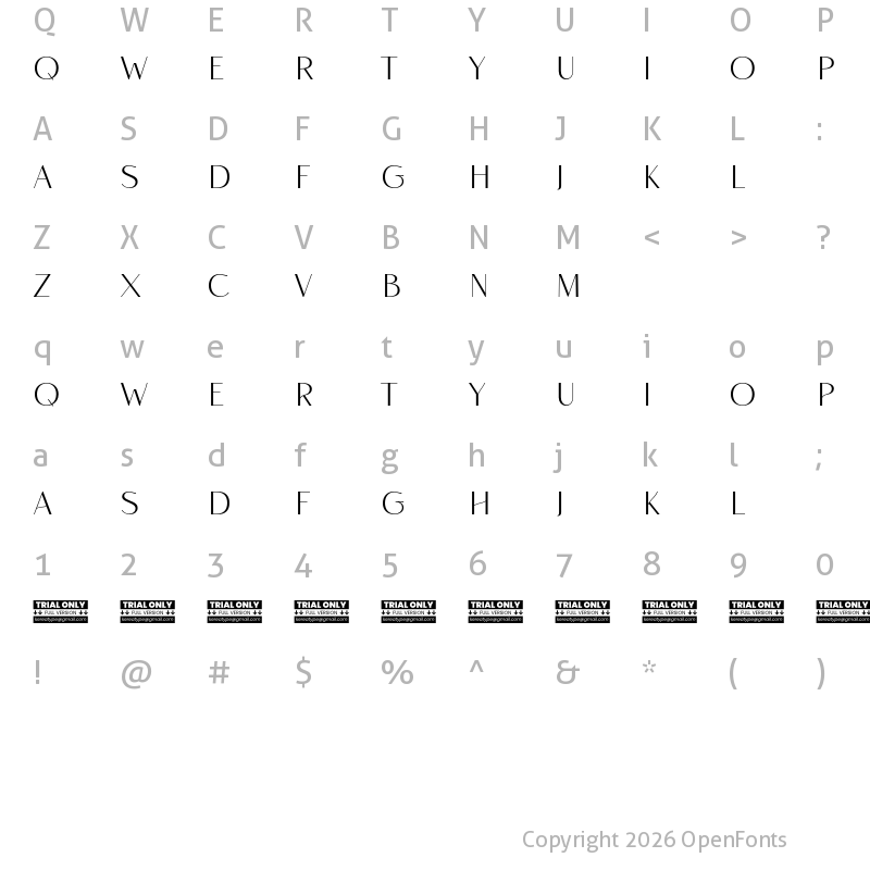 Character Map of Rise of Beauty Demo Bold