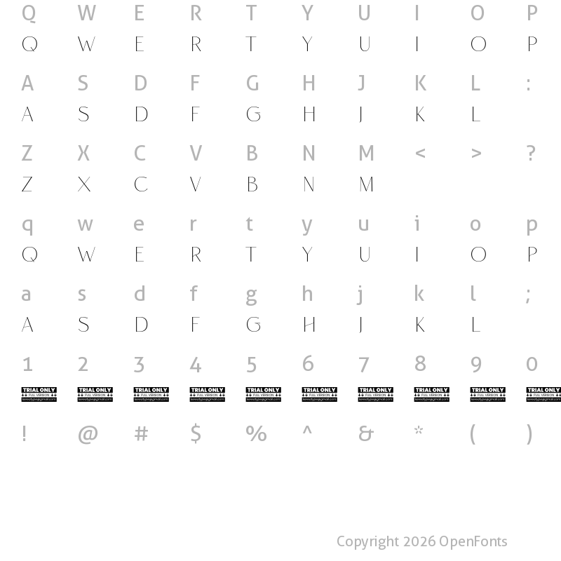 Character Map of Rise of Beauty Demo Extra Light