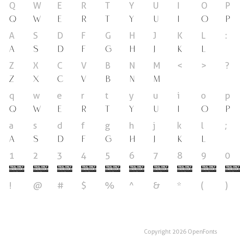 Character Map of Rise of Beauty Demo Regular