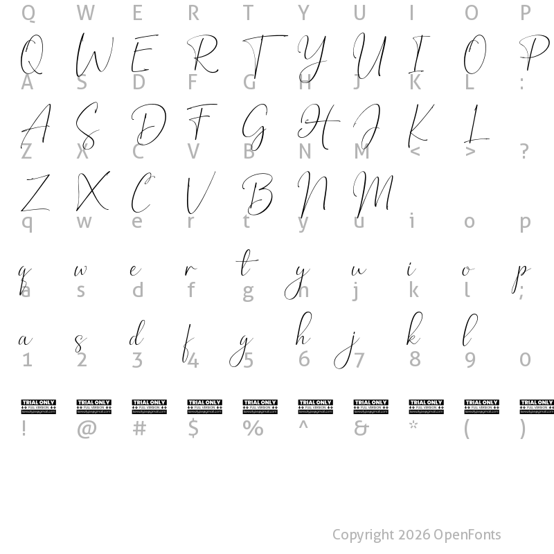 Character Map of Rise of Beauty Script Demo Regular