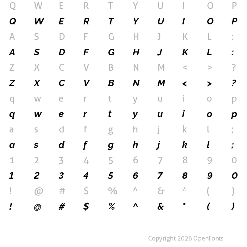 Character Map of Rising Sun Bold Italic