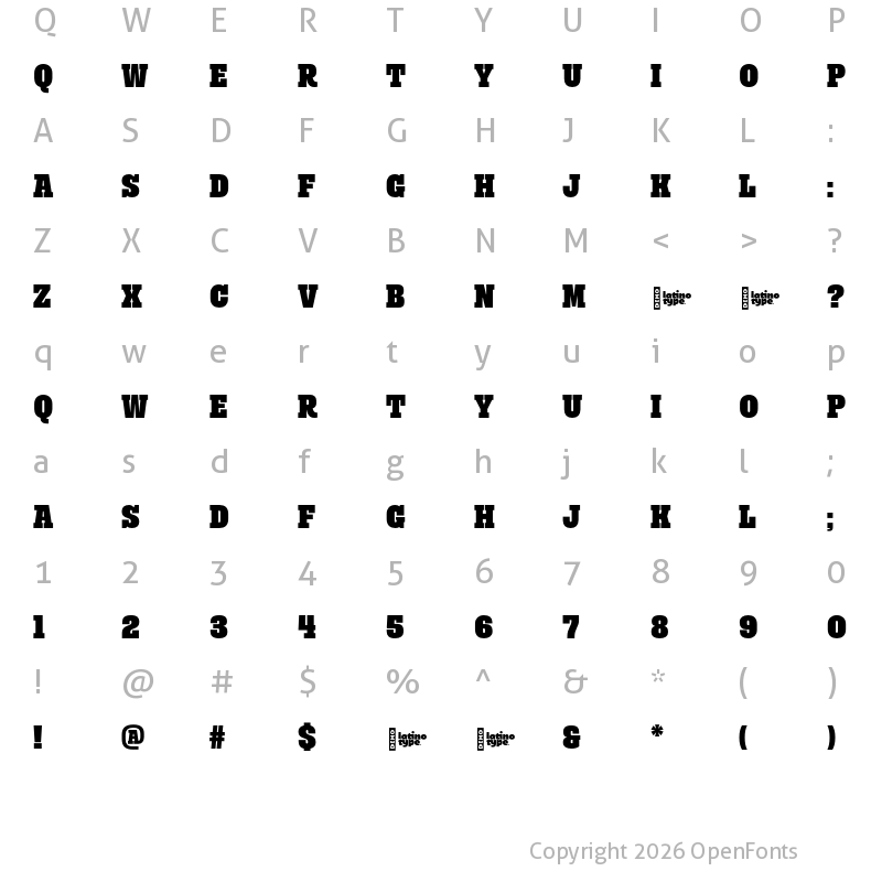 Character Map of Rita Ultra Bold DEMO