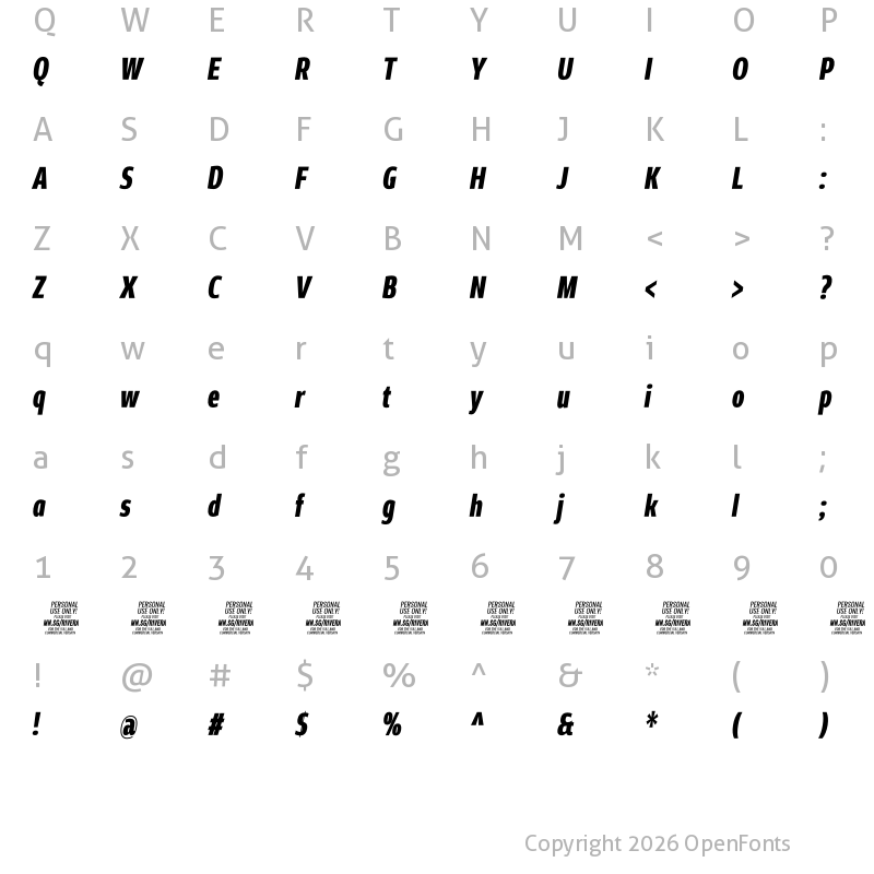 Character Map of Rivera PERSONAL USE ONLY Black Italic