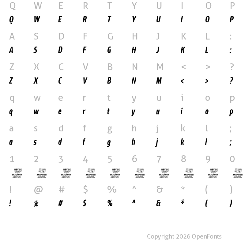 Character Map of Rivera PERSONAL USE ONLY Bold Italic