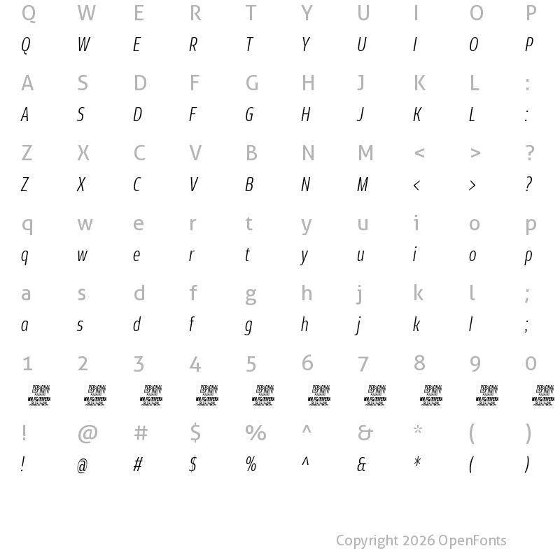 Character Map of Rivera PERSONAL USE ONLY Light Italic