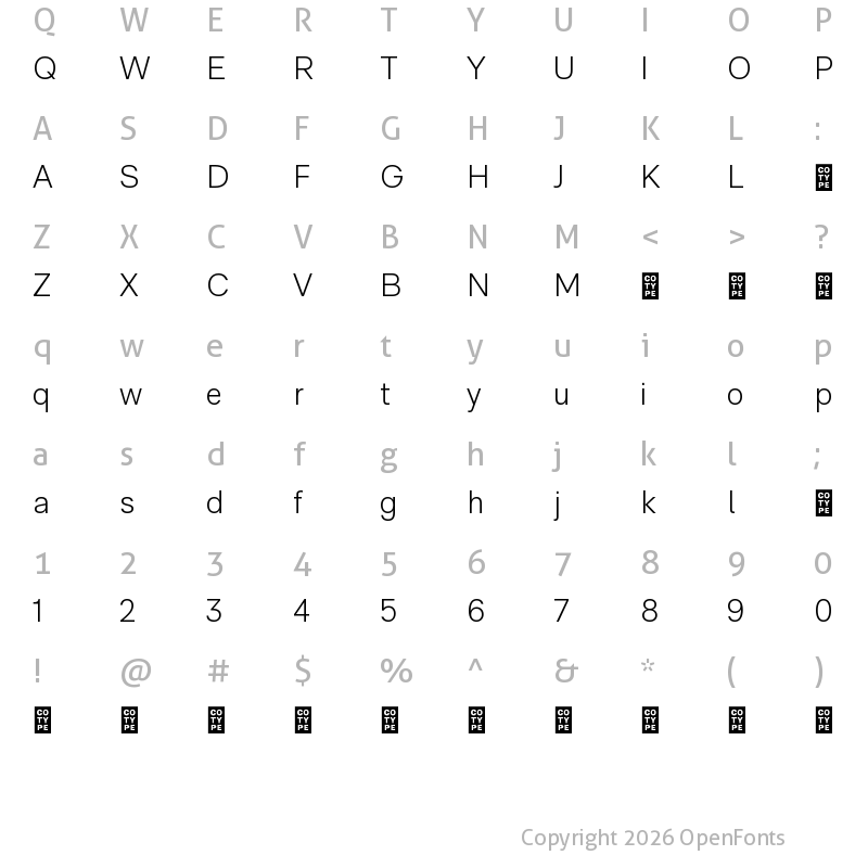 Character Map of RM Neue TRIAL Light
