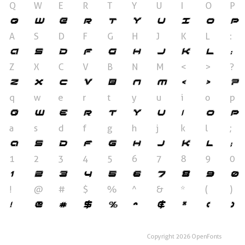 Character Map of Robotaur Academy Italic Italic