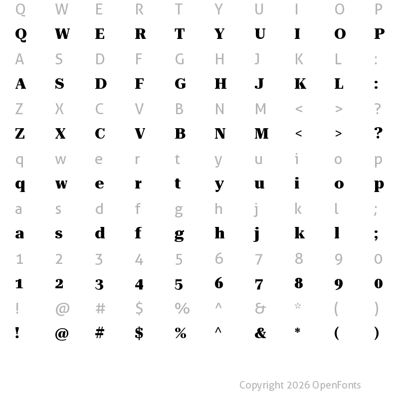Character Map of Roboto Serif 120pt ExtraBold