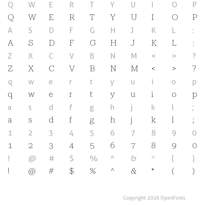 Character Map of Roboto Serif 28pt Expanded Thin