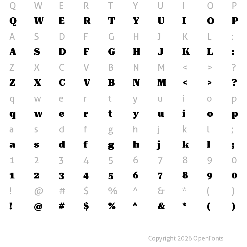 Character Map of Roboto Serif 36pt Black