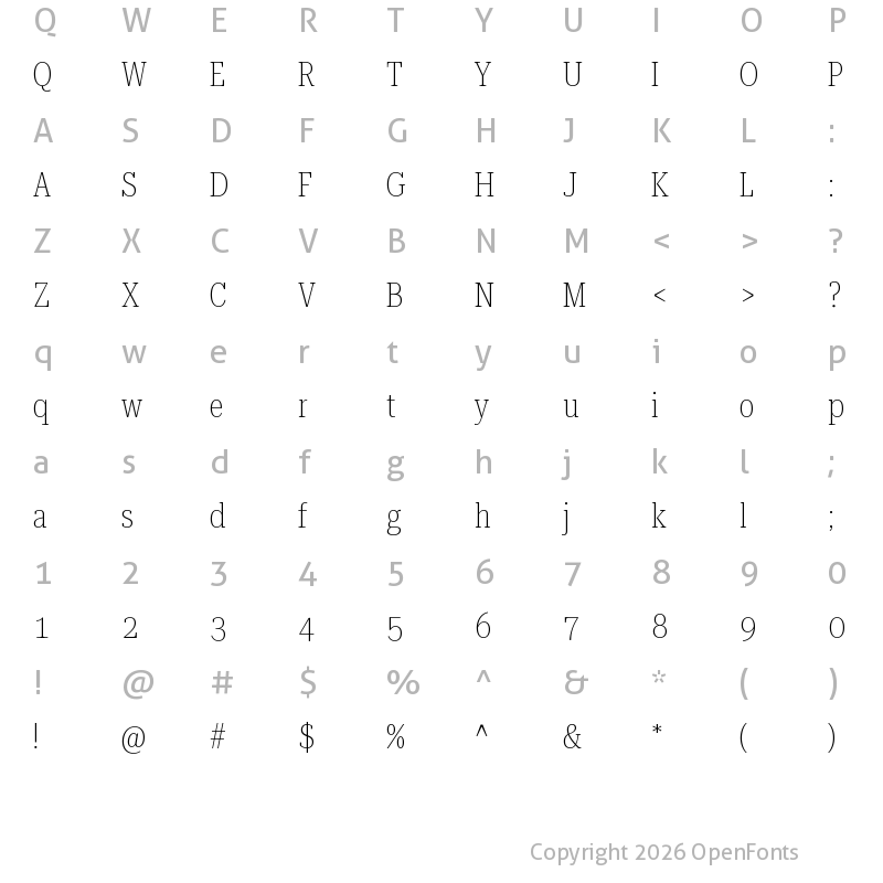 Character Map of Roboto Serif 72pt ExtraCondensed Thin
