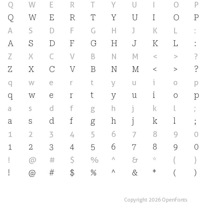 Character Map of Roboto Serif Thin
