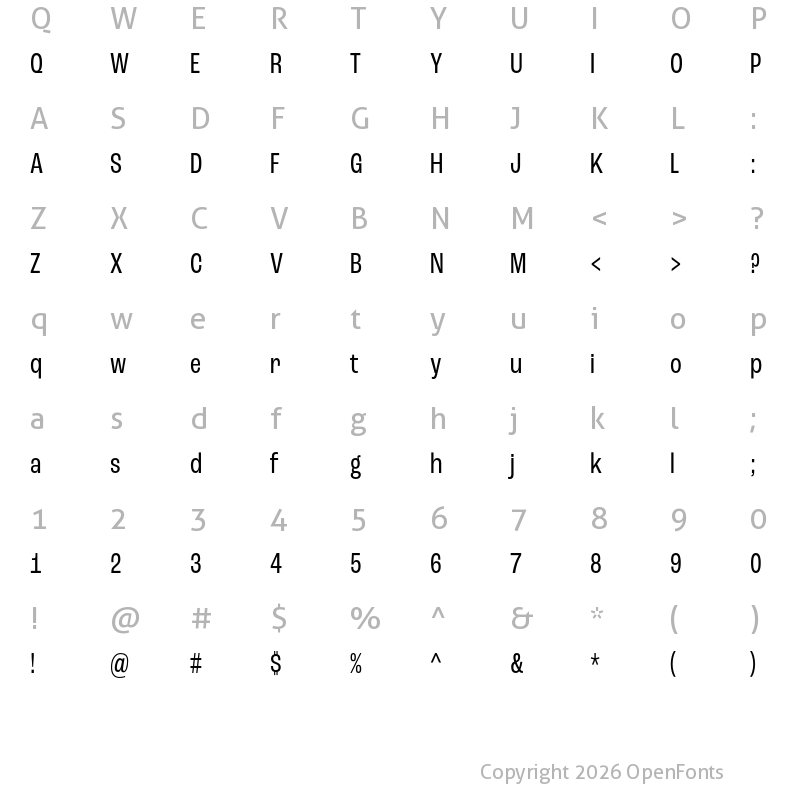 Character Map of Roc Grotesk Condensed