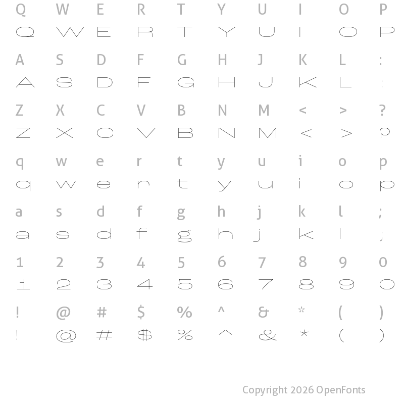 Character Map of Roc Grotesk ExtraWide Thin