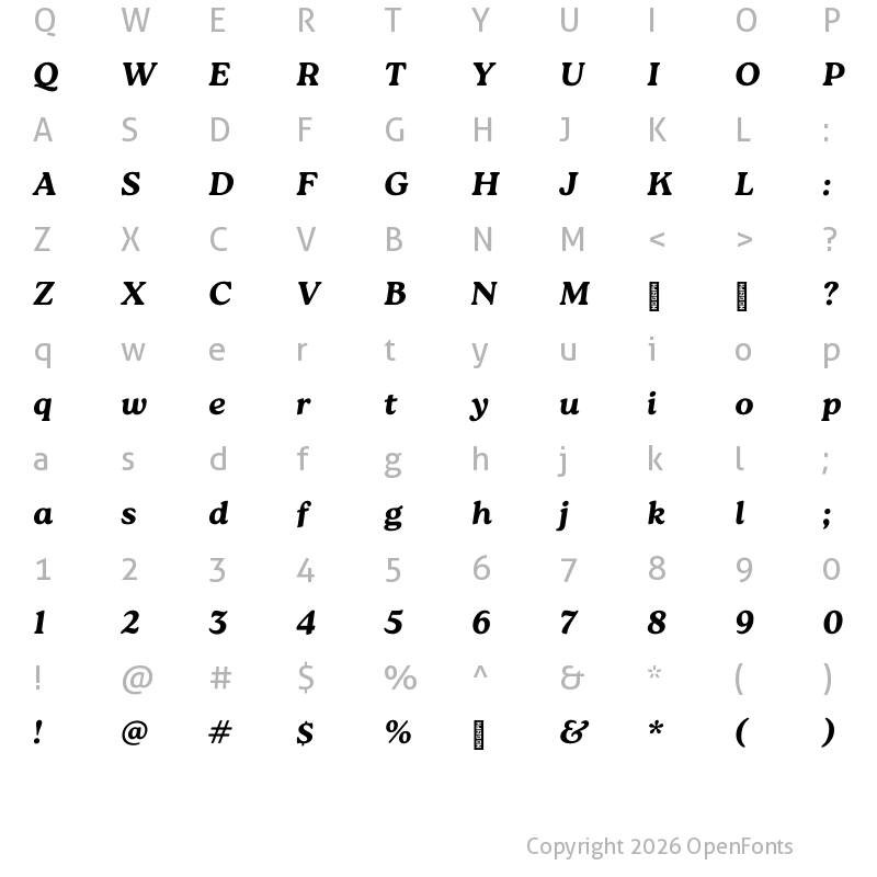 Character Map of Roca Black Italic