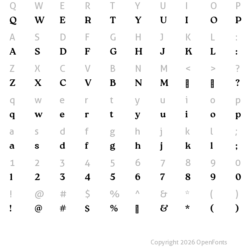 Character Map of Roca Two Bold