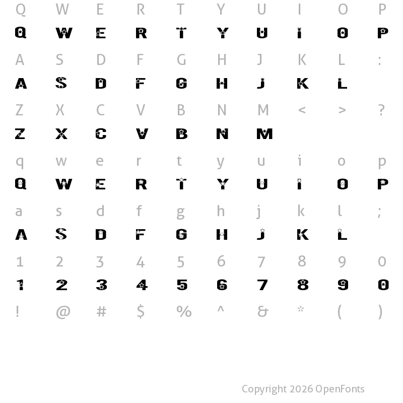 Character Map of Rock X Start tfb Regular