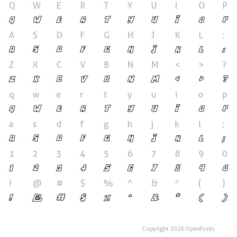 Character Map of RockBiterOutlines Italic
