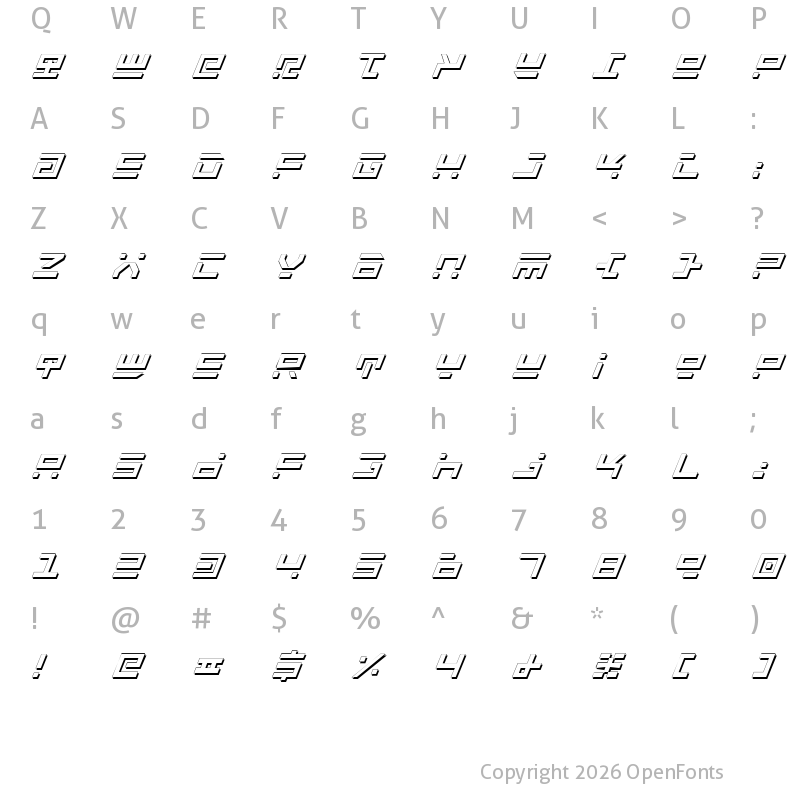 Character Map of Rocket Type Shadow Italic Shadow Italic