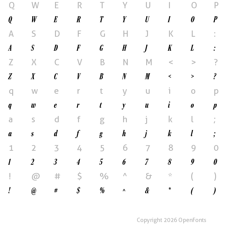 Character Map of Rocky Compressed Bold Italic