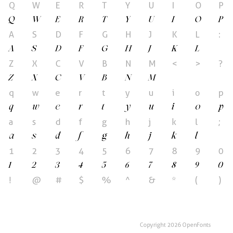 Character Map of Rofane Italic