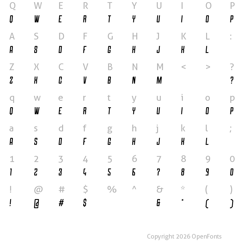 Character Map of Roguedash Italic Solid