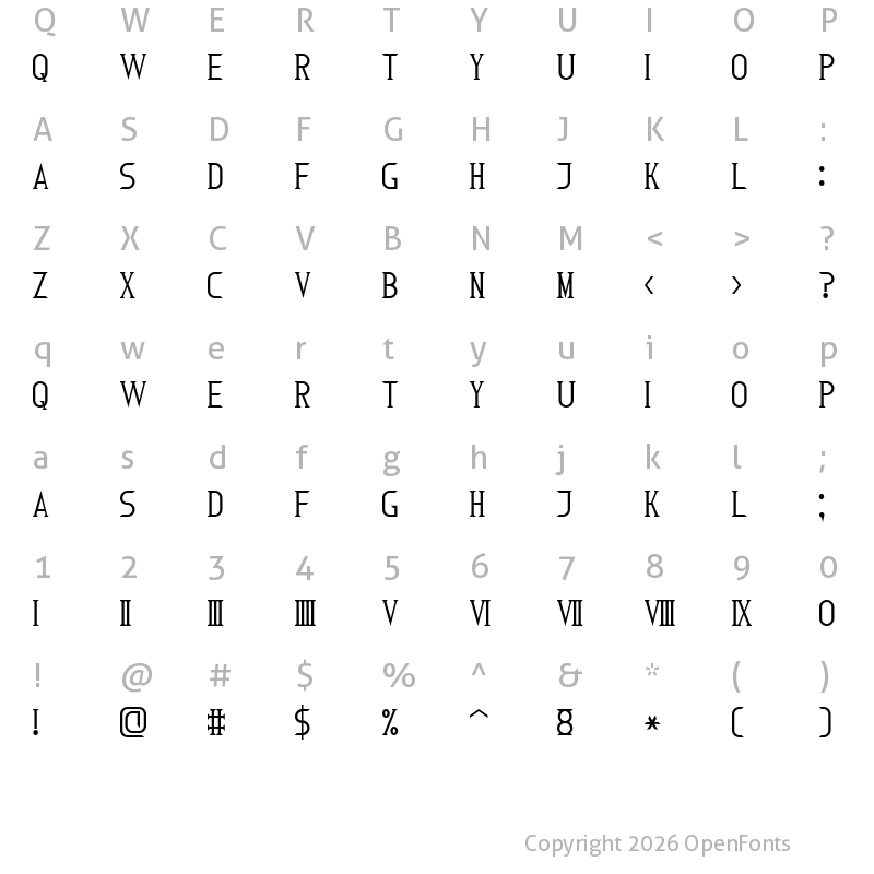 Character Map of Roman Font 7 Regular