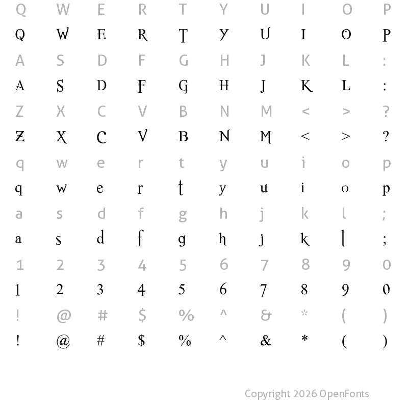 Character Map of Romance Fatal Serif Gothic