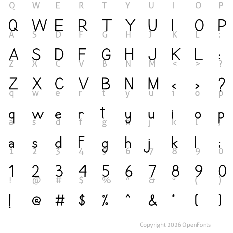 Character Map of Romance Sans Regular