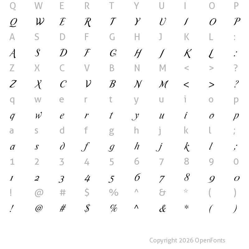 Character Map of Romande ADF Script Std Italic
