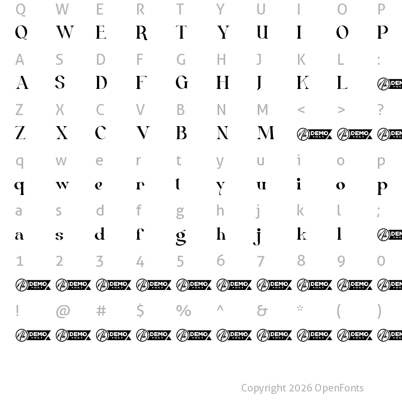 Character Map of Romantic Quick Demo Regular