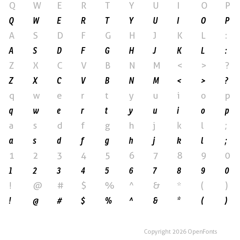 Character Map of Ronnia Cond SemiBold Italic