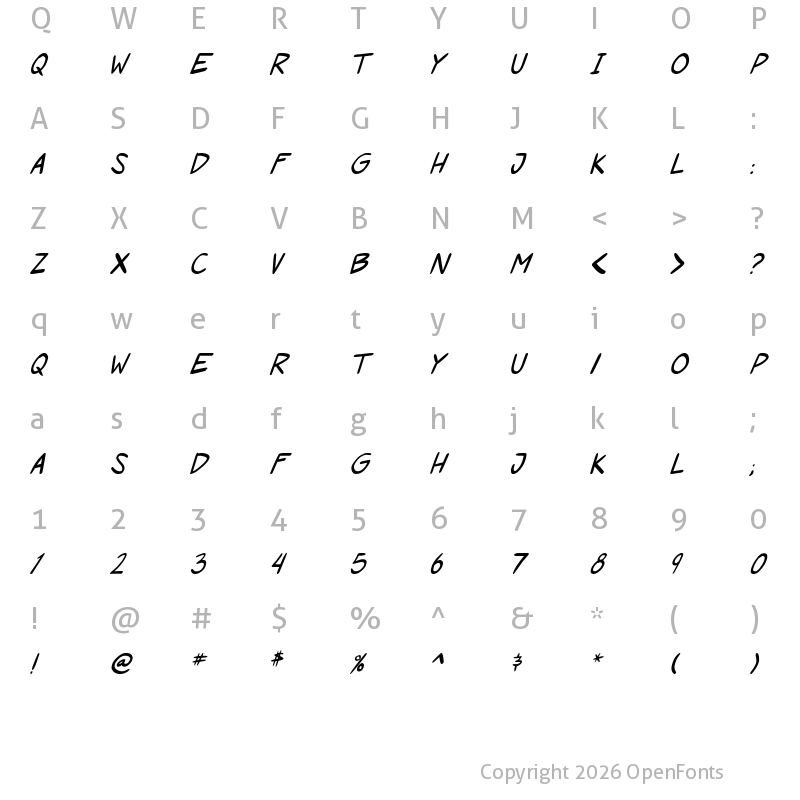 Character Map of Roof runners Italic