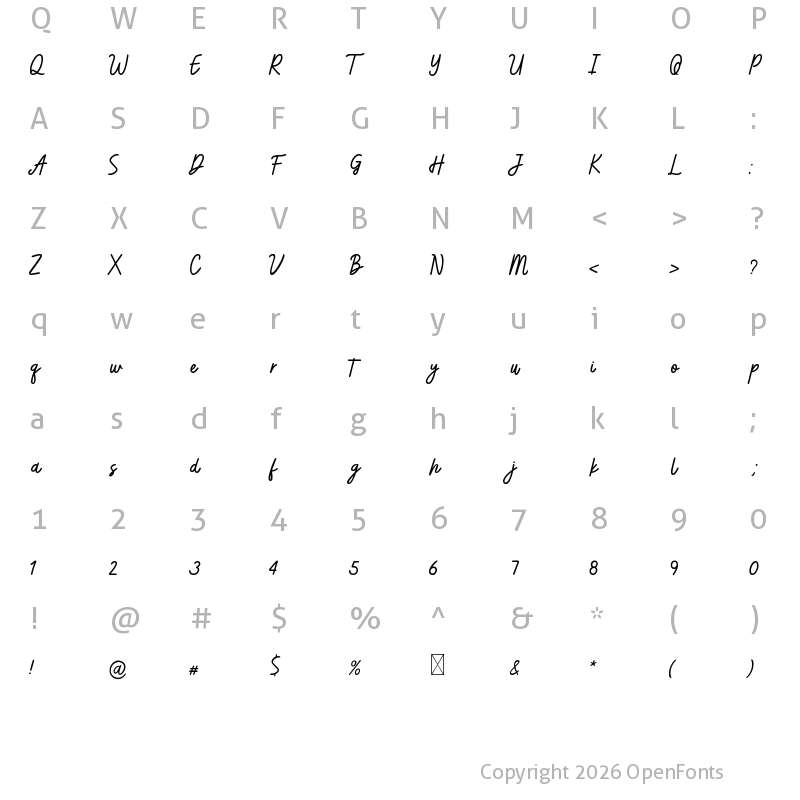 Character Map of Rookie Fiesta Script
