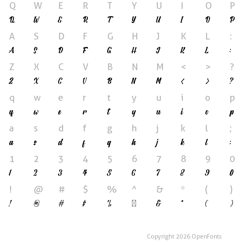 Character Map of Rosalinda Regular